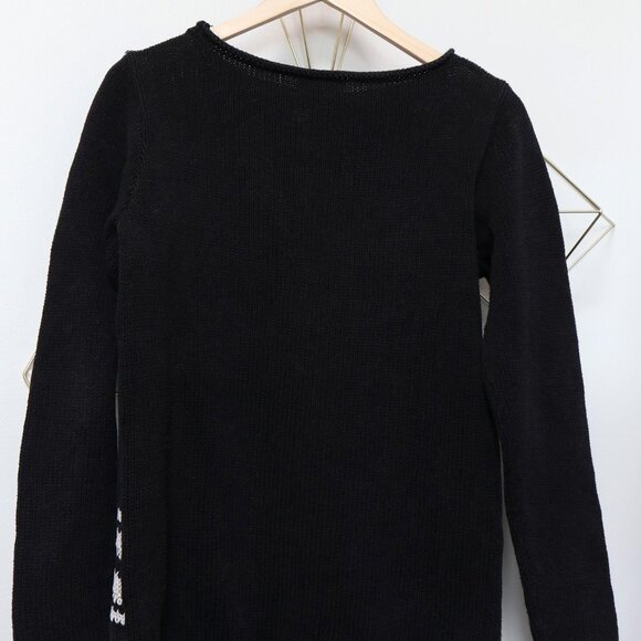 90s Knit Black Sweater w/ Geometric Zigzag Diamond Pattern by Ralph Lauren - Picture 7 of 7